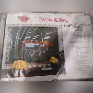 Vintage Paragon Needlecraft Creative Stitchery Kit Harvest Sheds 19x25 Rare New